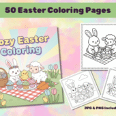 Printable Easter Coloring Pages – 50 Cozy Bunny & Spring Coloring Sheets for Kids, Preschool & Adults