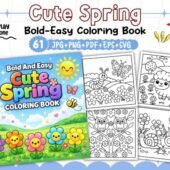 Cute Spring Coloring Book Bundle – 61 Bold & Easy Printable Pages for Kids, Etsy & KDP Sellers