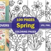 100 Spring Coloring Pages Printable Bundle + 48 Covers (PDF, PNG, JPG) for KDP, Etsy & Kids Activities