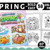 Bold & Easy Spring Coloring Pages – 58 Cute Printable Designs (SVG, PNG, PDF Bundle)