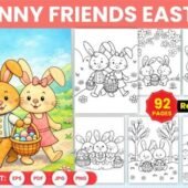 92 Bunny Friends Easter Coloring Pages Printable – Cute Bunny Activity Sheets for Kids (PDF, PNG, EPS)
