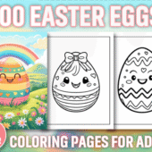 100 Easter Egg Coloring Pages Printable PDF – Cute Kawaii Designs + Covers Bundle (300 DPI)
