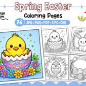 Spring Easter Coloring Pages Printable – 76 Cute Bunny, Chick & Egg Designs (Instant Download)
