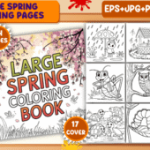 Printable Large Spring Coloring Pages – 44 Page Coloring Book Bundle + Covers (PDF, PNG, JPG, EPS)
