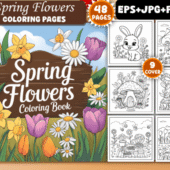 Spring Coloring Pages Printable (48 Pages) – Floral Coloring Book PDF for Kids & Adults | Instant Download Bundle